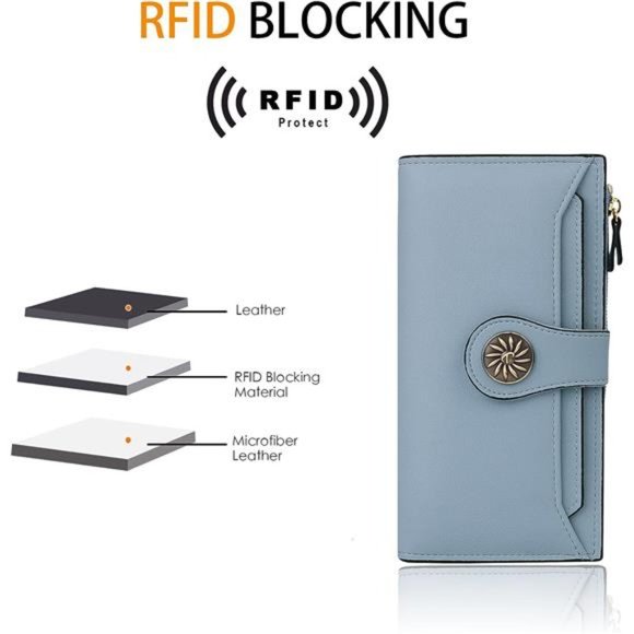 Womens RFID Blocking Large Capacity Luxury Waxed Genuine Leather Clutch Wallet - Picture 3 of 6